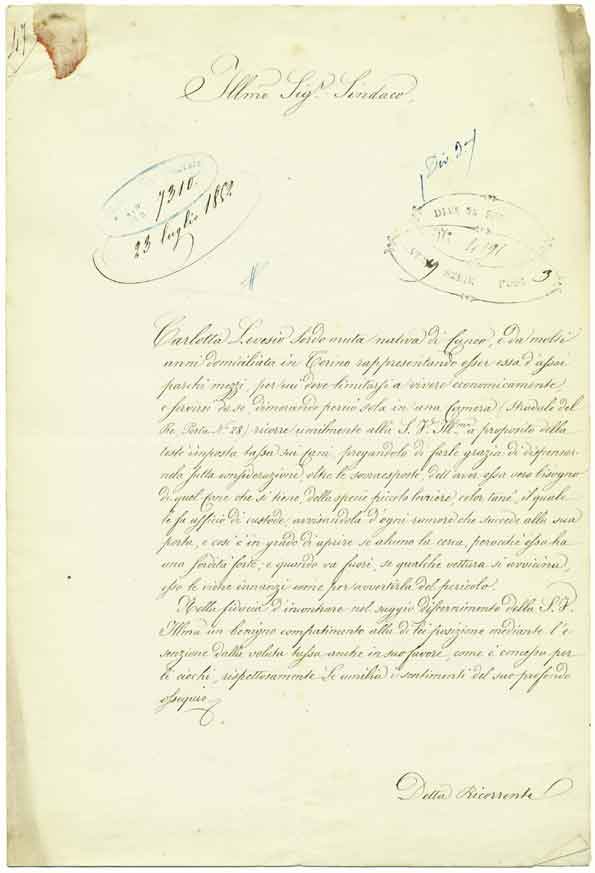 Lettera di Carlotta Levesio al sindaco