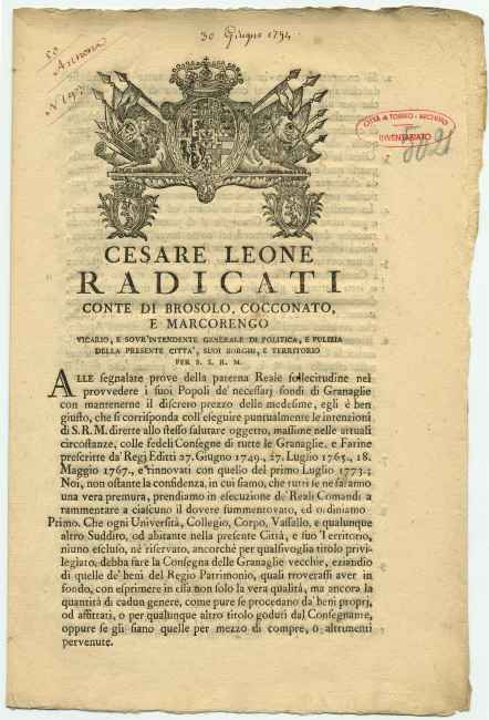 Manifesto del vicario Cesare Leone Radicati
