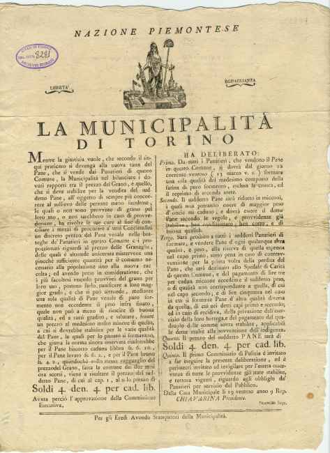Manifesto sul prezzo del pane, 1801