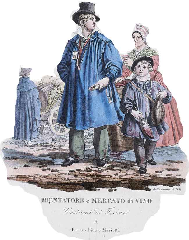 Brentatore e Mercato di Vino, incisione 1834