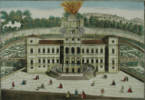 Vue de la Vigne de S. M. la Reine avec l'illumination à Turin
