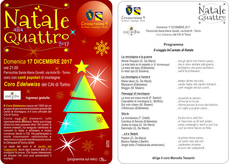 Natale alla Quattro 2017, programma di sala 17 dicembre, Coro Edelweiss