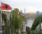Piazza Skanderbeg vista dall'Hotel Tirana International, sede della delegazione torinese
