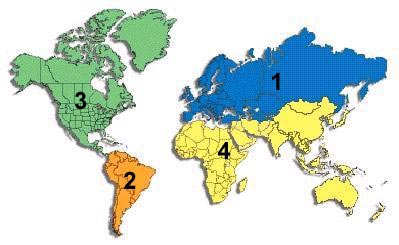 Immagine delle 4 ripartizioni geografiche della Circoscrizione estero