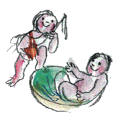 Bambino nel lavatoio disegnato da Luzzati