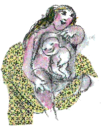 Donna con bambino disegnata da Luzzati