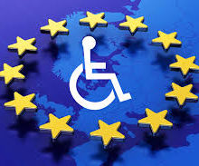 Logo carrozzina sulla bandiera Europea