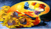 Immagine di  Un’opera pittorica che raffigura una tavolozza di colori assieme ad alcuni girasoli è l’immagine scelta dalla UILDM di Bergamo per presentare il progetto “I colori delle parole”.