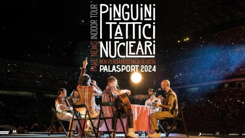 Locandina concerto Pinguini tattici nucleari Palasport 2024 